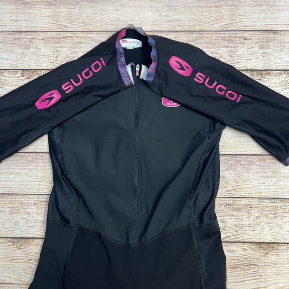 Sugoi Womens Cycling Tri Suit Large Black Pink One Piece Triathlon Padded Shorts - Picture 10 of 16